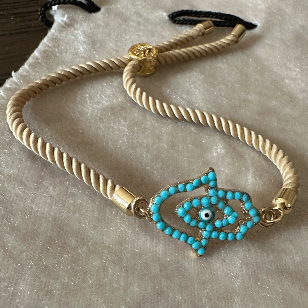 Turquoise Hamsa Hand
Turkish Evil Eye Charm Slider Bolo
Bracelet